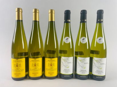 null ALSACE-RIESLING
Lot comprenant : 
- Paul Mittnacht, 2016.
3 bouteilles, vin...