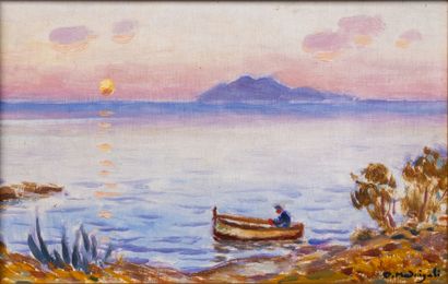 null Olynthe MADRIGALI (1887-1950)
Pêcheur au Cap Corse, soleil levant.
Huile sur...
