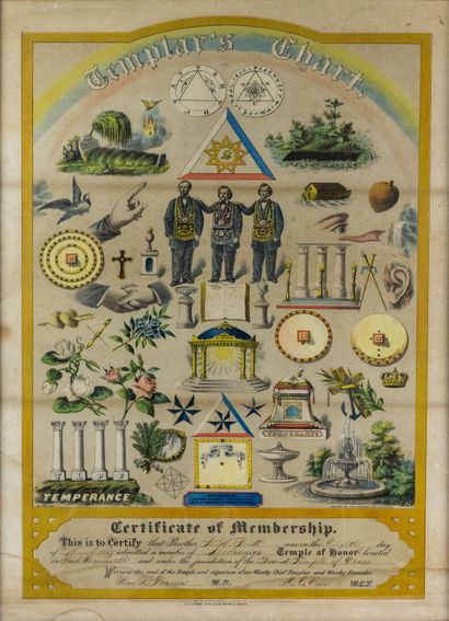 null [FRANC-MACONNERIE]
Templar's chart. Certificate of membership.
Lithographie...