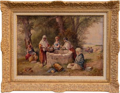 null Gaspard DE TOURSKY (1849-1925)
Femmes au puits, Tunisie.
Huile sur toile.
Signée...