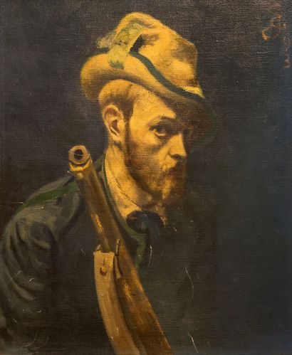 null 20th century French school
Portrait of a hunter.
Oil on canvas.
Monogrammed...