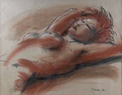 null T.GRAU
Reclining nude woman.
Mixed media on paper.
signed and dated (19)98 lower...
