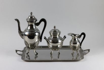 null Silver-plated tea set including rectangular tray, teapot, sugar bowl and milk...