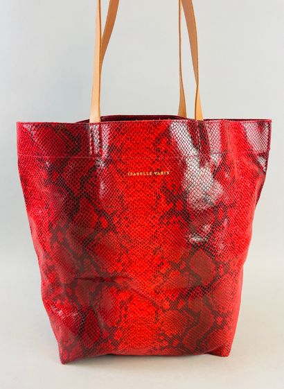 null ISABELLE VARIN
29 cm tote bag in red imitation snake canvas, brown leather double...