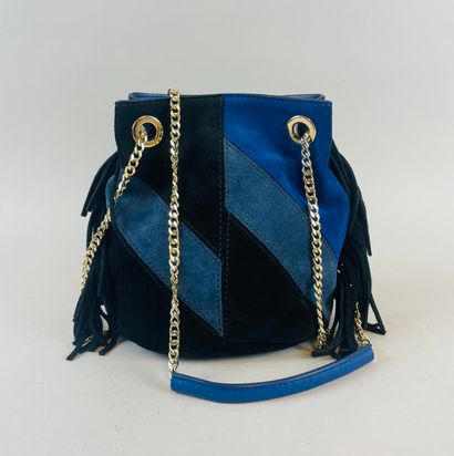 null MAJE
16 cm bucket bag in black and blue suede with fringed magnetic closure,...