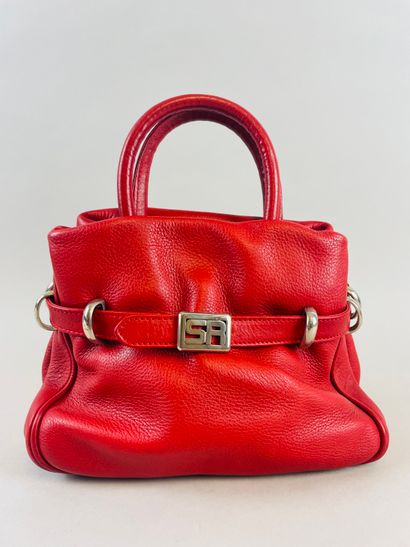 null SONIA RIKYEL 
26 cm red grained leather handbag, double handle, snap closure...
