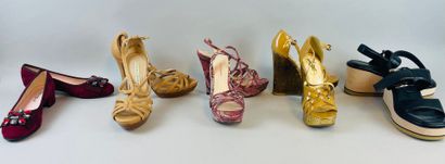 null Lot including : 
- YVES SAINT LAURENT 
Pair of brown patent leather wedge heels...
