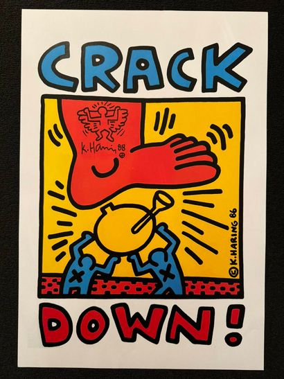  Keith HARING (1958-1990), d'après
Crack Down !
Affiche en couleur imprimée sur papier.... Gazette Drouot