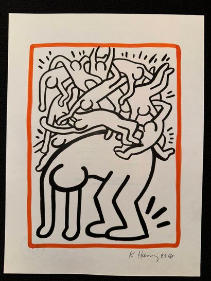  Keith HARING (1958-1990), after
Black and red ink drawing on paper. Signed and dated... Gazette Drouot