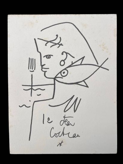  Jean COCTEAU (1889-1963)
Le pêcheur 
Lithographie en noir sur papier.
Signé en bas... Gazette Drouot