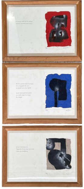  Ladislas KIJNO (1921-2012)
Suite de trois gravures au carborundum originales rehaussées... Gazette Drouot