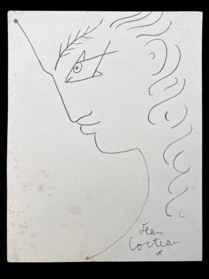  Jean COCTEAU (1889-1963)
Profil de femme
Lithographie en noir sur papier. 
Signé... Gazette Drouot