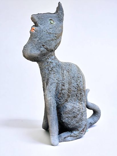  Roger CAPRON (1922-2006)
Mi chat, mi homme
Sculpture en raku émaillé. Signé sur... Gazette Drouot