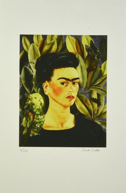  Par Frida Kahlo
AUTOPORTRAIT AVEC BONITE
photolithographie, 56x38 cm ; ex. 6/15... Gazette Drouot