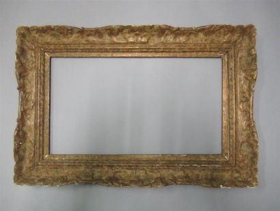 null Wooden frame carved, gilded, painted and patinated "Montparnasse" with stylized...
