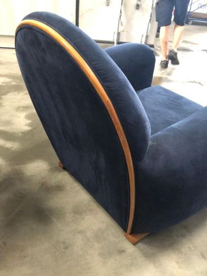 null Paire de fauteuils bois et tissu bleu