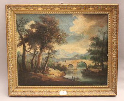 null CALZOLARI Matilda ?. 

"Paysage avec pont " 

Huile sur toile signée en bas...