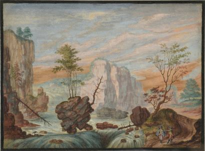 null Ecole allemande du XVIIIème siècle 

Paysage fluvial animé

Gouache

16,5 x...