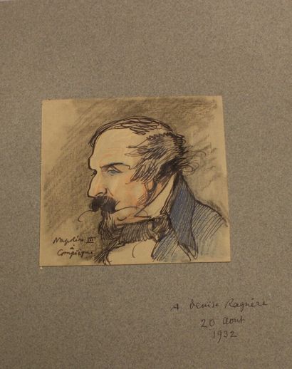 null Lot de trois dessins sur papier à sujet de Napoléon III: 

- " Napoléon III...