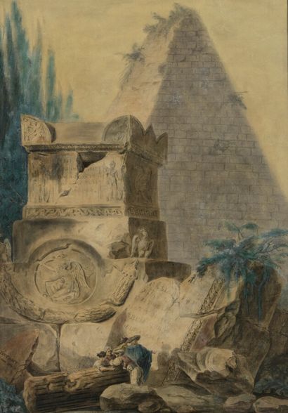 null Ecole d'Hubert ROBERT (Paris 1733-1808) 

Personnages dans des ruines avec la...
