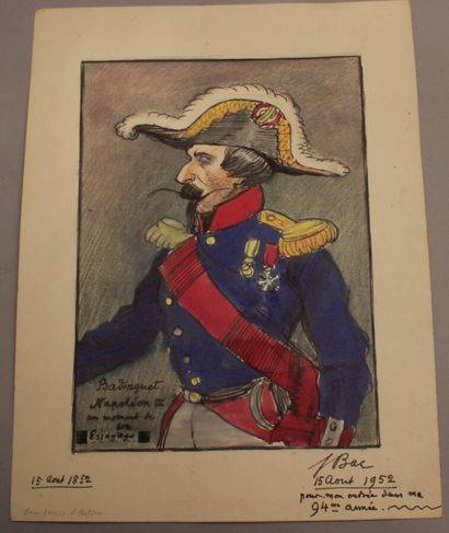 null Lot de trois dessins sur papier à sujet de Napoléon III: 

- " Napoléon III...