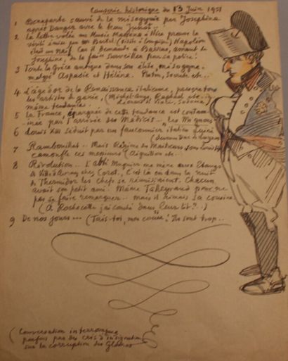 null Lot de quatre dessins (dont un texte avec croquis) sur Napoléon Ier :

- " Sainte...
