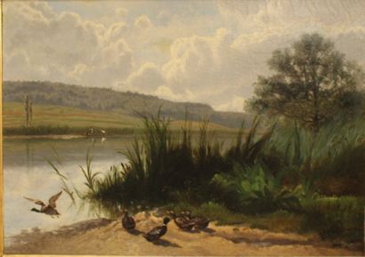 null BEAULIEU Georges

"Les canards sauvages", huile sur toile suignée en bas à droite

45...