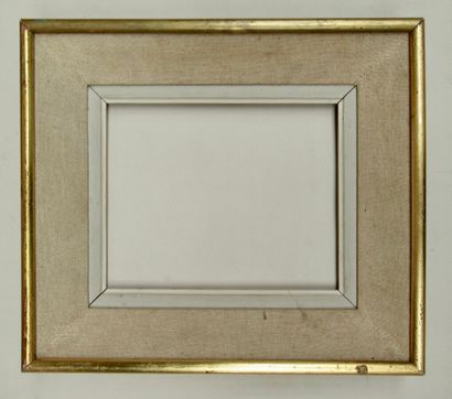 null Molded wood frame, gilded and covered with fabric and painted white and grey...
