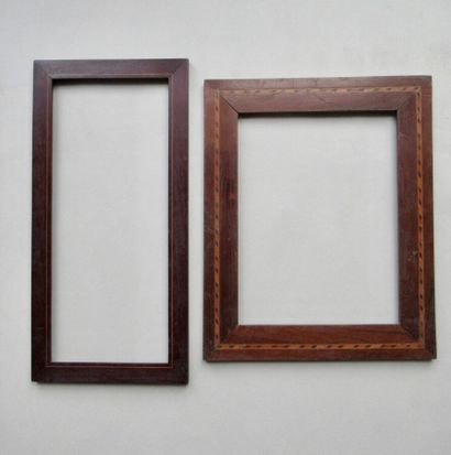 null Set of two frames, one in mahogany and boxwood inlaid, the other in mahogany...