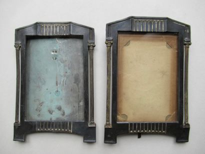 null Pair of metal picture frames with fluted pediment and base and columns on each...