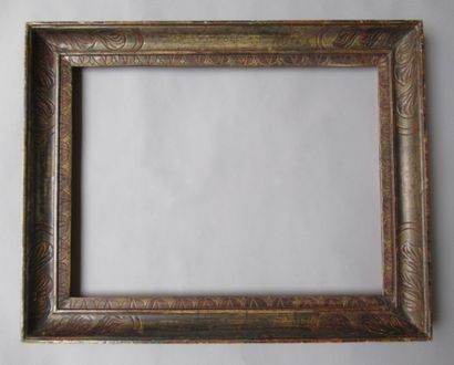 null Antique silver plated molded wood frame with a groove profile, stylized decoration...