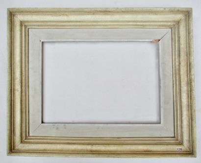 null Moulded and painted yellow beige wood frame, grey Marie-Louise with rush profile,...