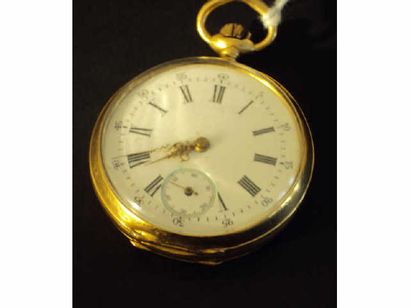 null Montre de poche à remontoir au pendant en or jaune gravée de fleur. Cadran émaillé...