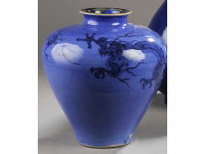 null Chine Vase à décor de dragons en brun sur fond bleu. XXème siècle. Hauteur :...