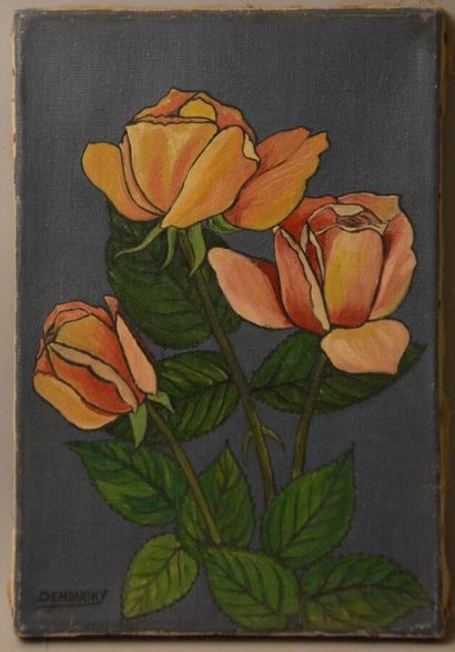 null DEMONCHY André "Roses" Huile sur toile signée en bas à gauche 35 x 24 cm