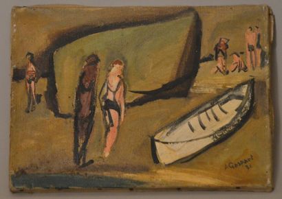 null GASPART Alfred (1900-1993) "Personnages sur la plage" Huile sur toile signée...
