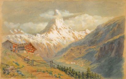  BUNGNER Otto 
Le mont Cervin (Matterhorn in neueschee) enneigé et la vallée de Zermat...