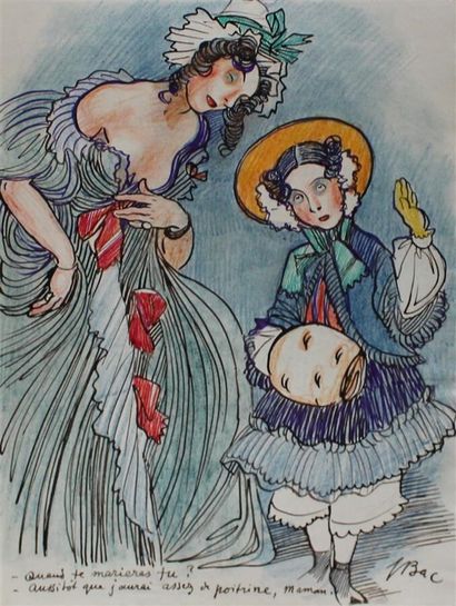 Ferdinand BAC (1859-1952) 
 
Deux dessins: 
 
" Présentation au mariage " à la semaine"...