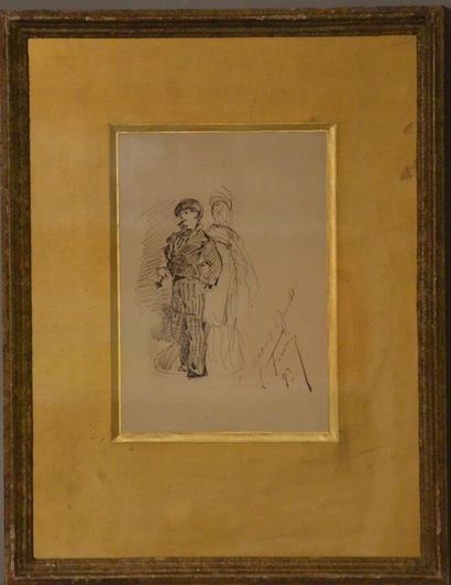 null FORAIN Jean Louis (1852-1931) Sketch of a couple" Ink on paper signed lower...
