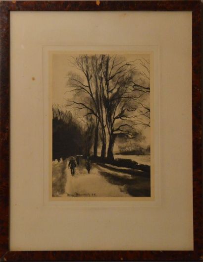null THEVENET Jacques (1891-1989) 

"Walk by the water". 

Ink wash on paper signed...
