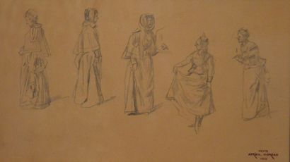 MOREAU Adrien (1843-1906) 
Croquis de femmes 
Dessin au crayon . Cachet de la vente...