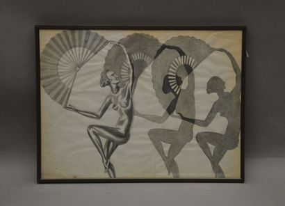 null Entourage of Paul COLLIN 

Naked woman dancing holding fans

Ink wash on paper....