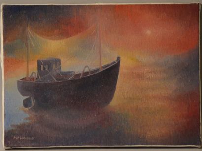 null MORENO Michel 

"Boat" 

Oil on canvas signed lower left 

24 x 33 cm
