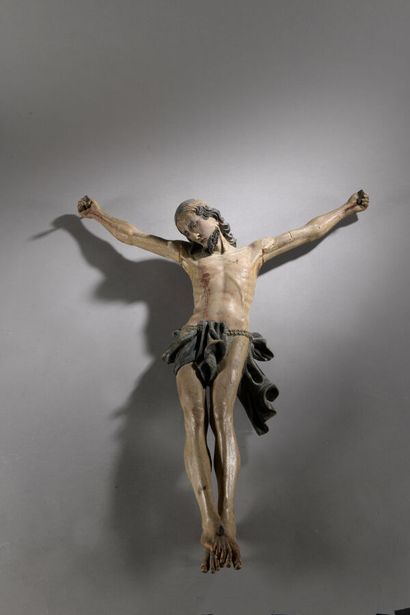 CHRIST

en bois sculpté et polychromé. Tête...