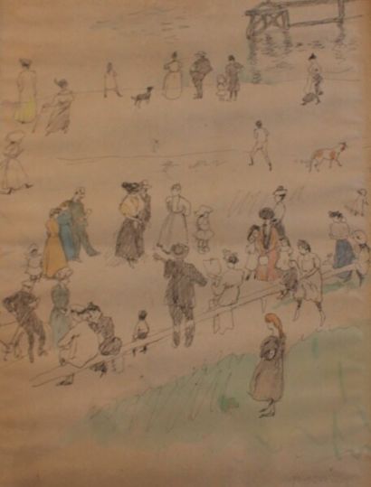 null *Jules PASCIN (1885 - 1930) 

Sur la plage, 1910

Plume, encre de Chine et aquarelle...
