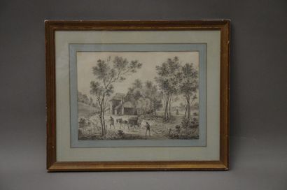  BEMME Johannes Adraanoz (1775-1841) - Ecole Hollandaise 
Paysage animé 
Dessin à...