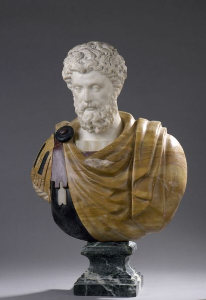 null Buste d'empereur romain " Hadrien ? " en marbre de différentes couleurs, socle...