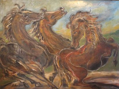 null *Salomé PENN (XX) 

Les chevaux angoissés

Huile sur toile.

Signée en bas à...