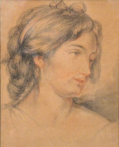  Ecole du XVIII/ XIX ème 
Portrait de jeune femme 
Dessin non signé 
A vue: 20, 8...