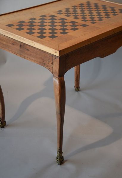 null Table à jeux en bois naturel, plâteau à double jeux "échecs et dames" en placage,...
